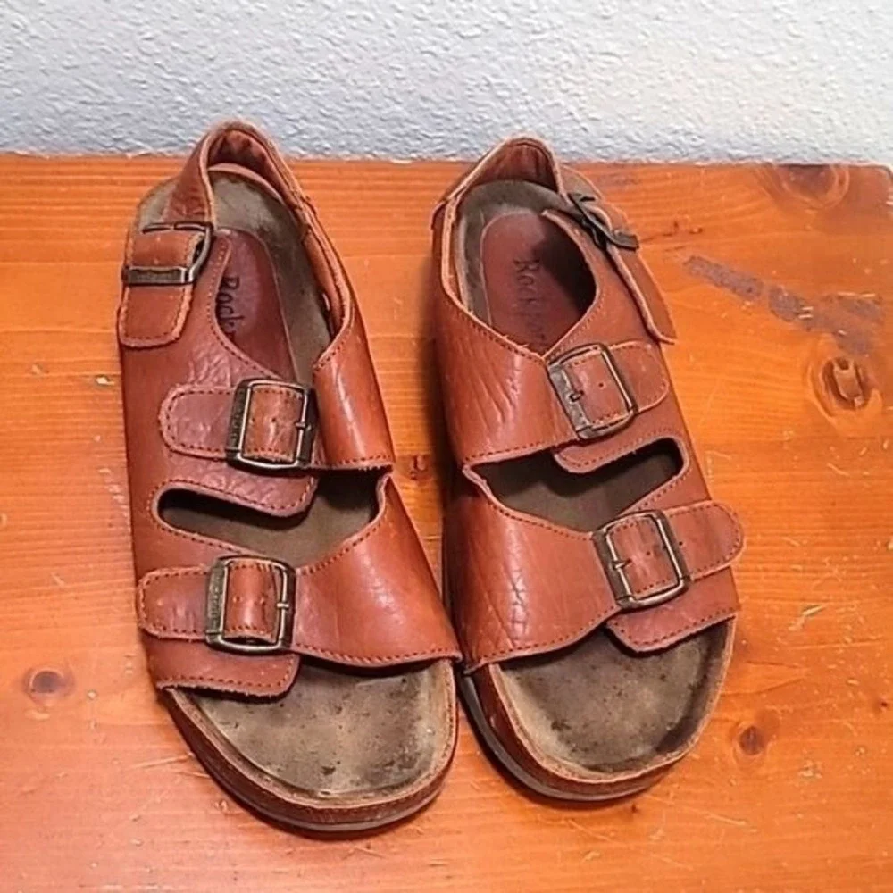 ROCKPORT MEN'S TWO STR FISHERMAN BROWN LEATHER SANDAL SIZE 10.5‎